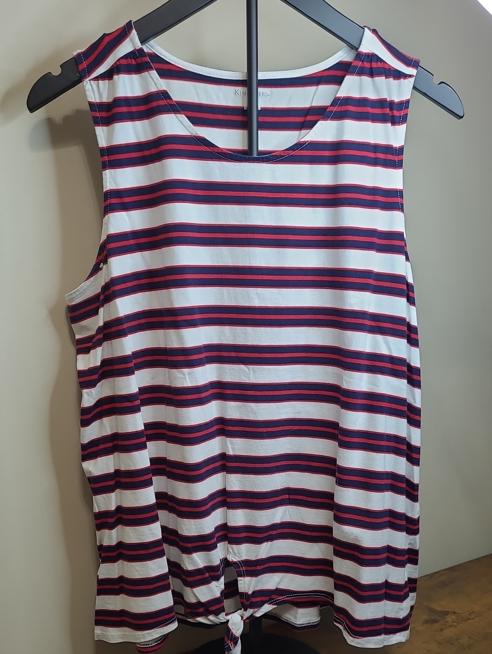 Kim Rogers White with Navy Blue & Red Stripes Sleeveless Tie-Front Top size XXL